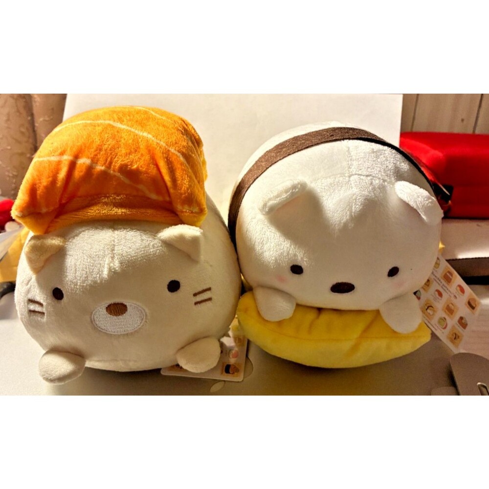 San-X Sumikko Gurashi 6" Plush Salmon Sushi Cat & Egg Tamago Bear 2024 Japan Set